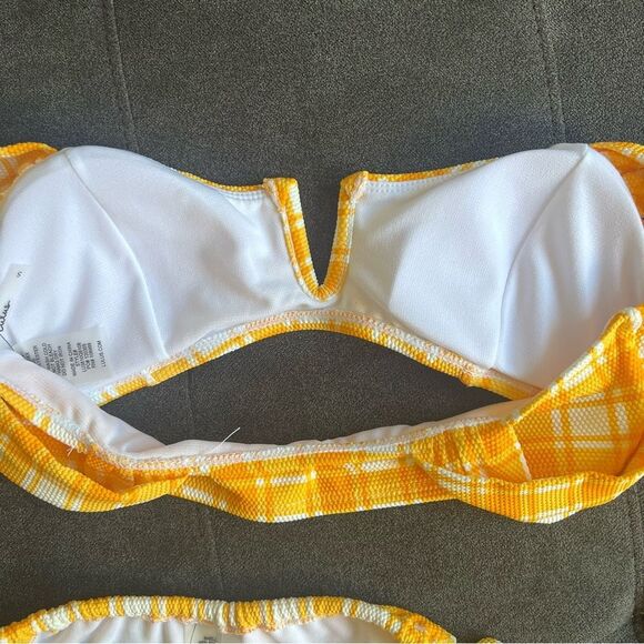 Lulus Marigold Yellow & White Plaid Textured Bikini Set - Picture 12 of 12